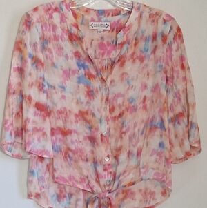 Nanette Lepore multi color cropped button down with tie women size small